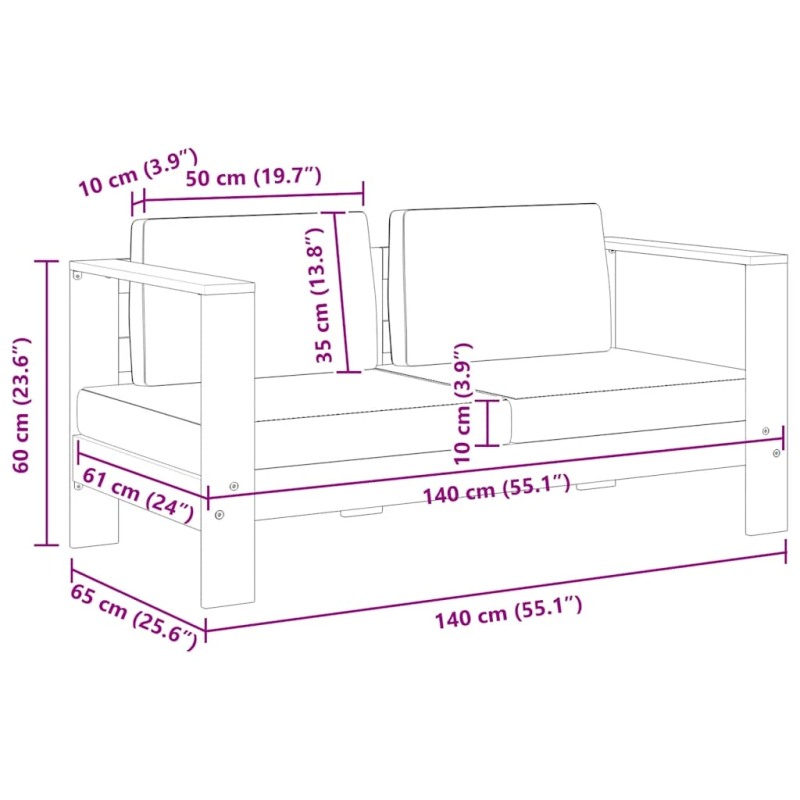 vidaXL dārza dīvāns ar matračiem, 140 cm, akācijas masīvkoks