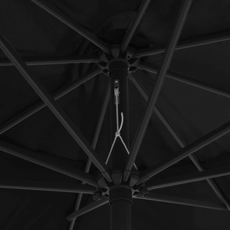 vidaXL dārza saulessargs ar metāla kātu, 390 cm, melns