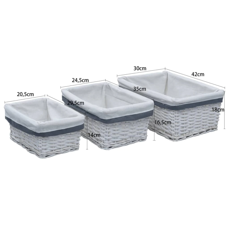 vidaXL 3-daļīgs grozu komplekts, balts vītols