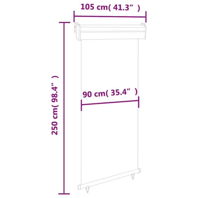 vidaXL balkona sānu markīze, krēmkrāsas, 100x250 cm