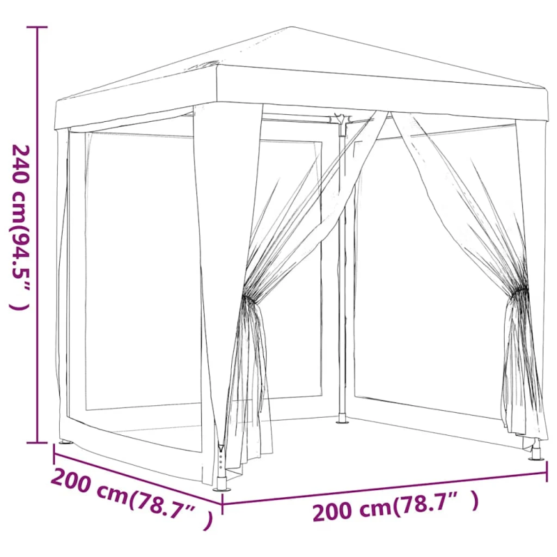 vidaXL svinību telts ar 4 sieta sienām, 2x2 m, balta