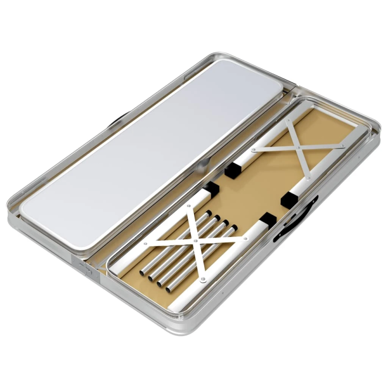 vidaXL saliekams kempinga galds ar 2 soliem, alumīnijs, balts