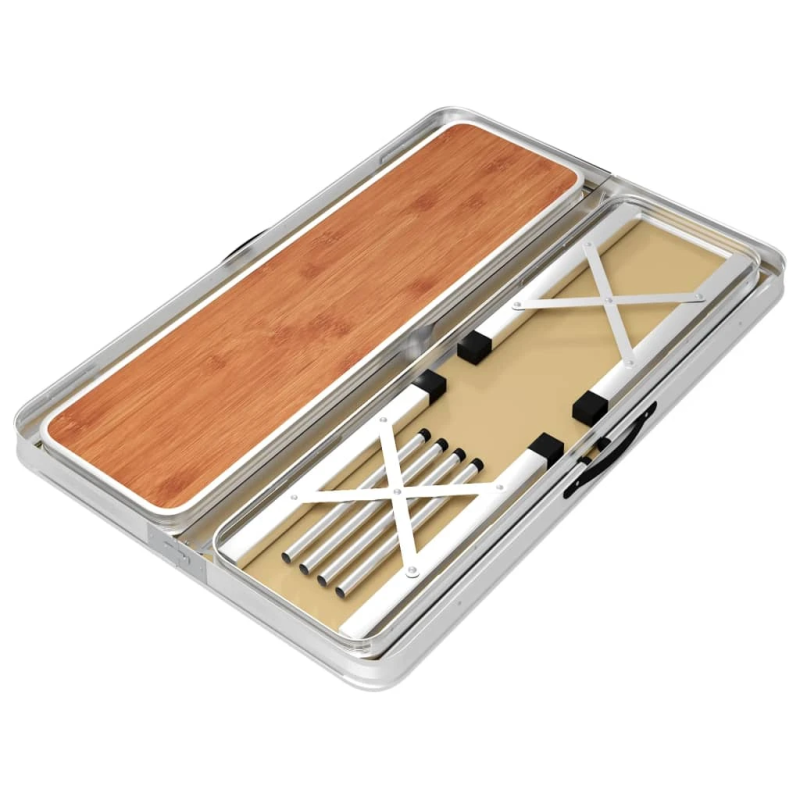 vidaXL saliekams kempinga galds ar 2 soliem, brūns, alumīnijs