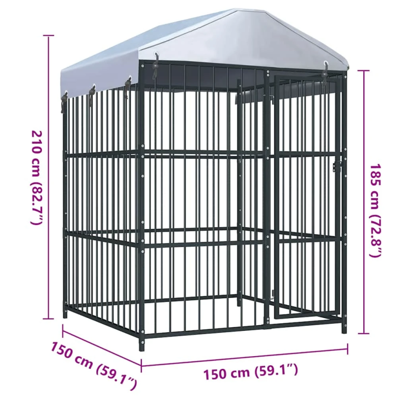 vidaXL suņu voljērs ar jumtu, 150x150x210 cm