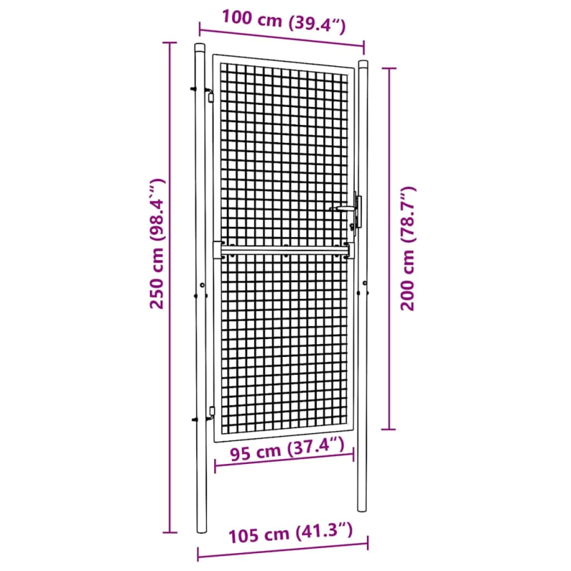 vidaXL dārza vārti, sieta, cinkots tērauds, 100x200 cm, pelēki