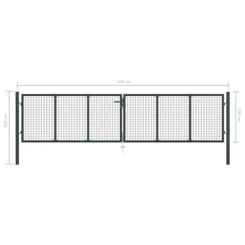 vidaXL dārza vārti, sieta, cinkots tērauds, 400x100 cm, pelēki