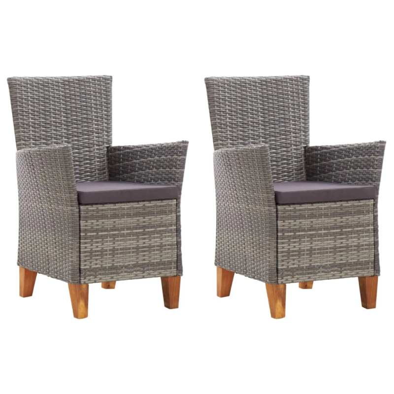 vidaXL dārza krēsli, 2 gab., ar matračiem, PE rotangpalma, pelēki