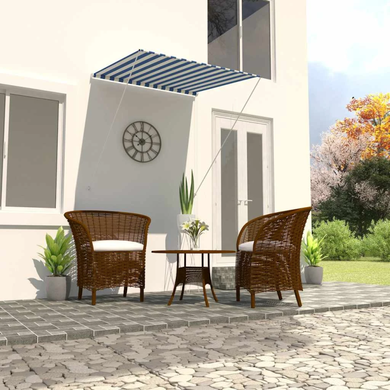 vidaXL markīze, zila ar baltu, 100x150 cm, izvelkama