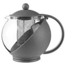 Чайник с ситечком Secret de Gourmet PP+VERRE +INOX+FER INOX chromé, 1.25 л, прозрачный цв.-черный цв.-красный цв.