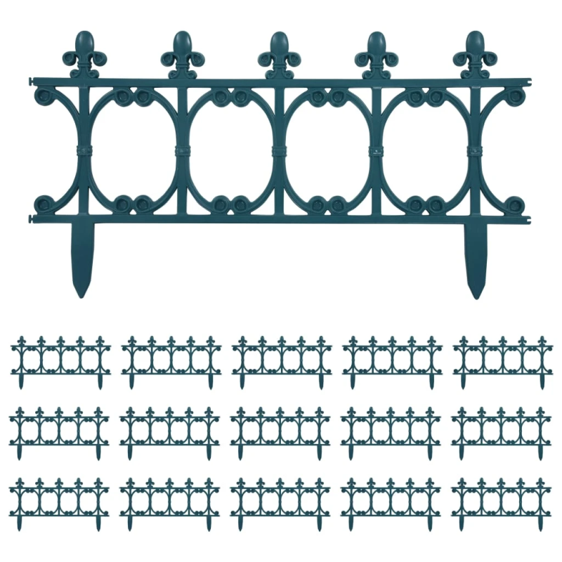 vidaXL zāliena apmales, 16 gab., zaļas, 10 m, PP