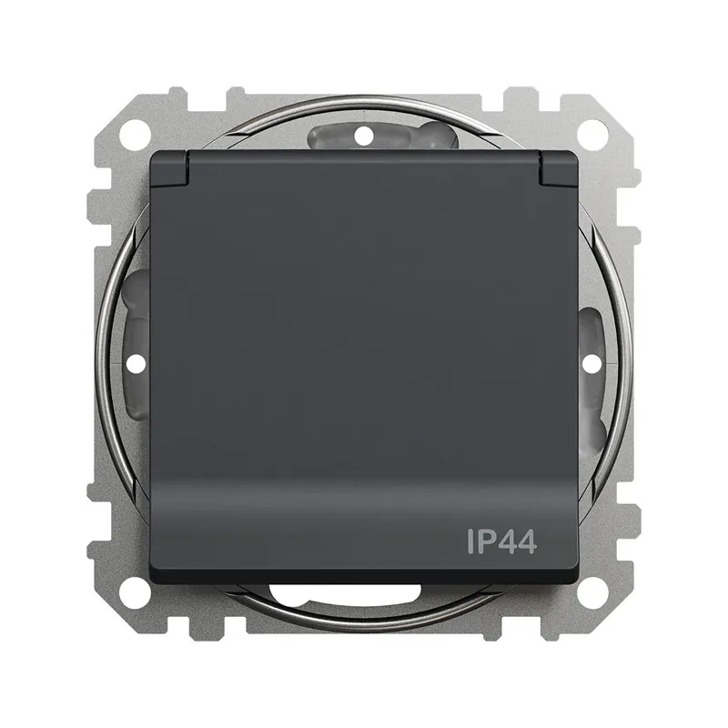 Kontaktligzda Schneider Electric Sedna Design SDD214023, Iezemēta rozete, IP44, melna krās.
