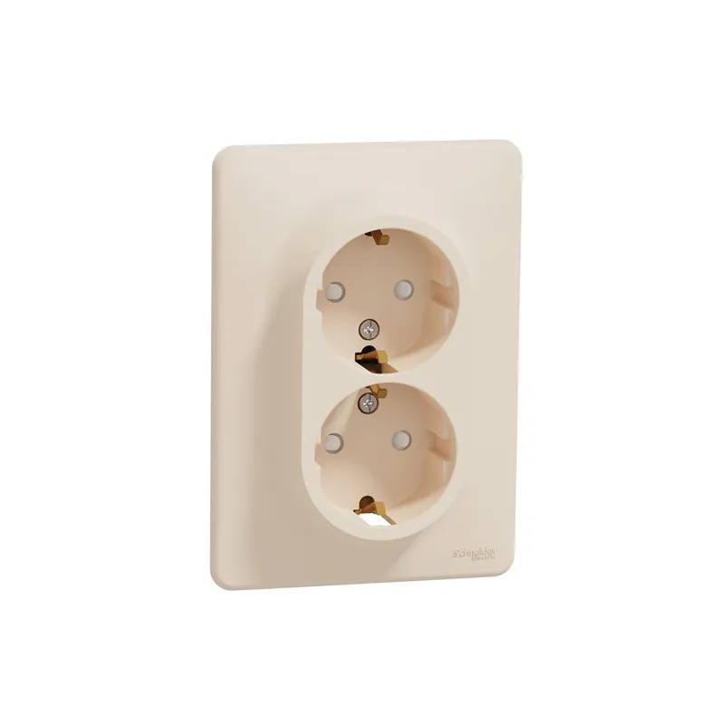 Dubultā kontaktligzda Schneider Electric Sedna Design SDD312221, Iezemēta rozete, IP20, bēša krās.
