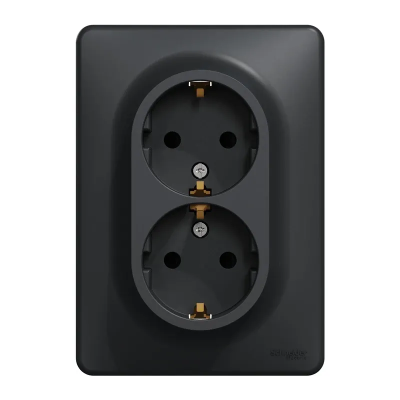 Dubultā kontaktligzda Schneider Electric Sedna Design SDD314221, Iezemēta rozete, antracīta