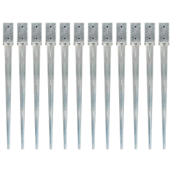 vidaXL zemes mietiņi, 12 gab., sudraba krāsa, 7x7x90 cm, tērauds