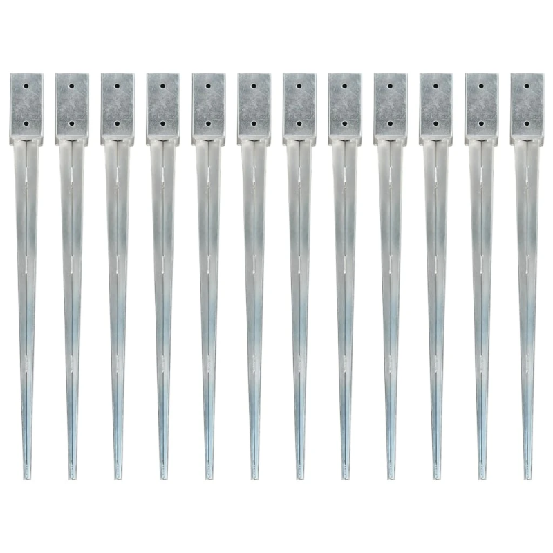 vidaXL zemes mietiņi, 12 gab., sudraba krāsa, 7x7x90 cm, tērauds