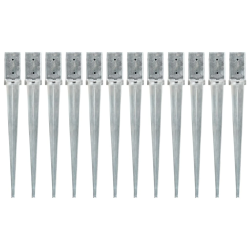 vidaXL zemes mietiņi, 12 gab., sudraba krāsa, 8x8x76 cm, tērauds