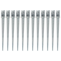 vidaXL zemes mietiņi, 12 gab., sudraba krāsa, 8x8x91 cm, tērauds