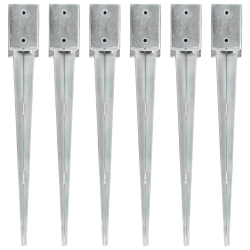 vidaXL zemes mietiņi, 6 gab., sudraba krāsa, 9x9x75 cm, tērauds