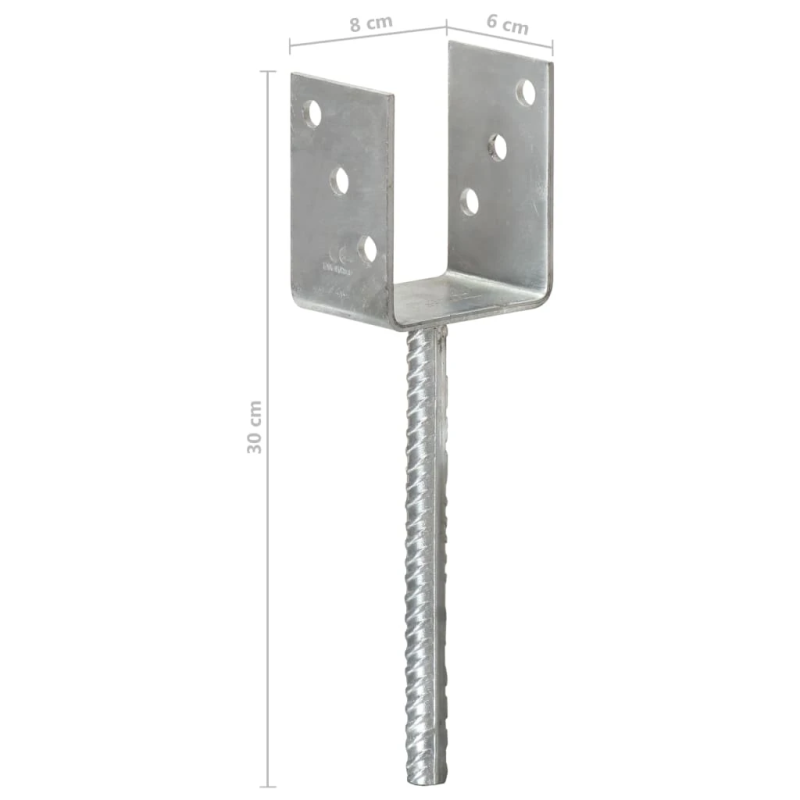 vidaXL žogu stiprinājumi, 6 gab., sudraba krāsa, 8x6x30 cm, tērauds