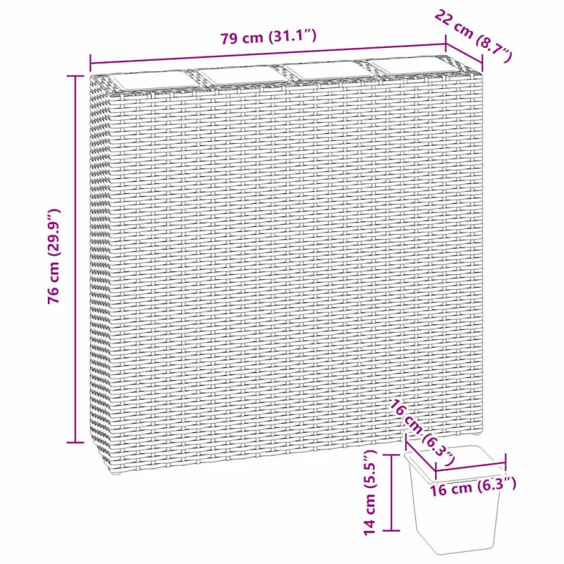 vidaXL augstās puķu kastes ar 4 podiem, 2 gb., PE rotangpalma, brūnas