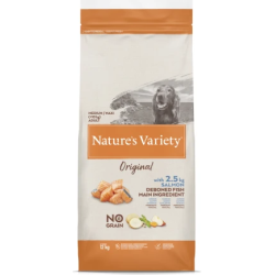 Nature's Variety Dog Original No Grain Medium Adult Salmon 12 Kg - bezgraudu sausā barība ar lasi pieaugušiem suņiem