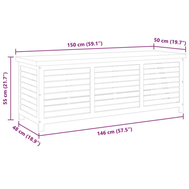vidaXL dārza uzglabāšanas kaste, 150x50x55 cm, eikalipta masīvkoks