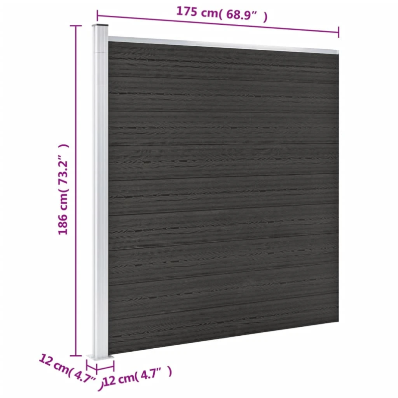 vidaXL dārza žogs, 175x186 cm, pelēks WPC