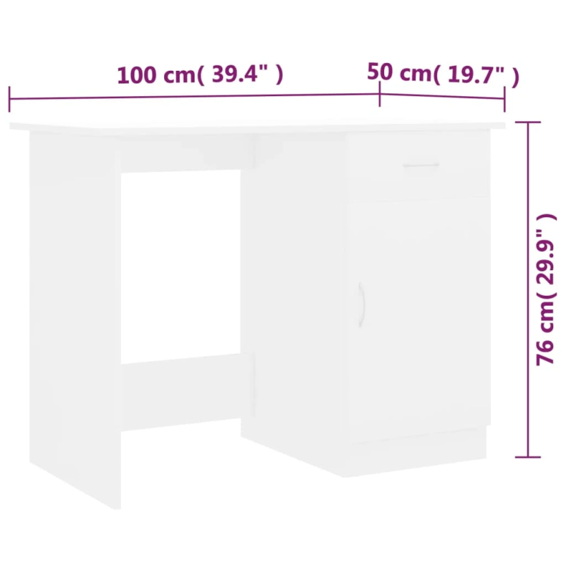 vidaXL rakstāmgalds, balts, 100x50x76 cm, inženierijas koks