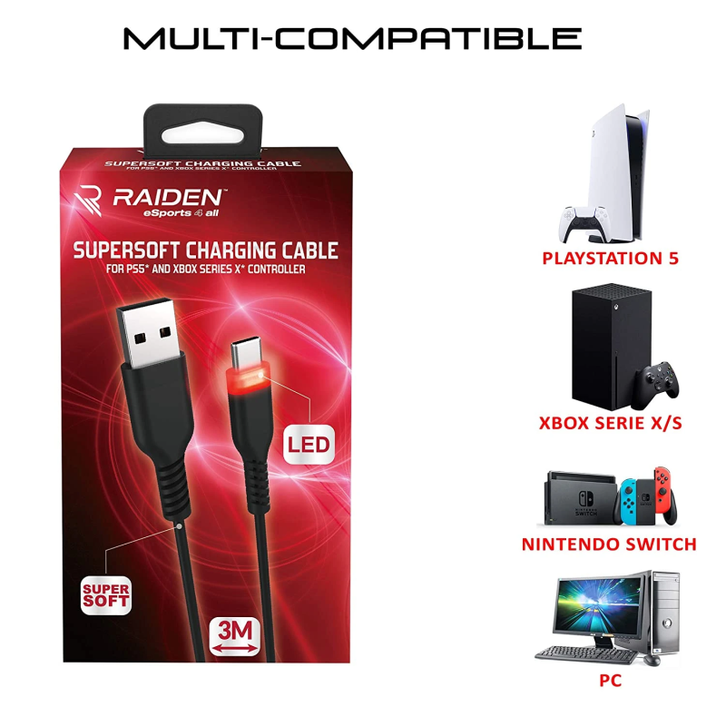 Subsonic Supersoft Charging Cable USB-C for PS5-Xbox-Switch