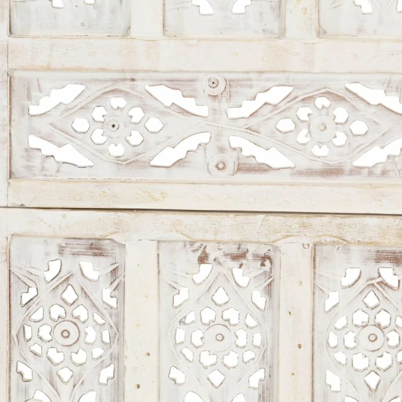 vidaXL 3-paneļu aizslietnis, 120x165 cm, roku darbs, balts, masīvkoks