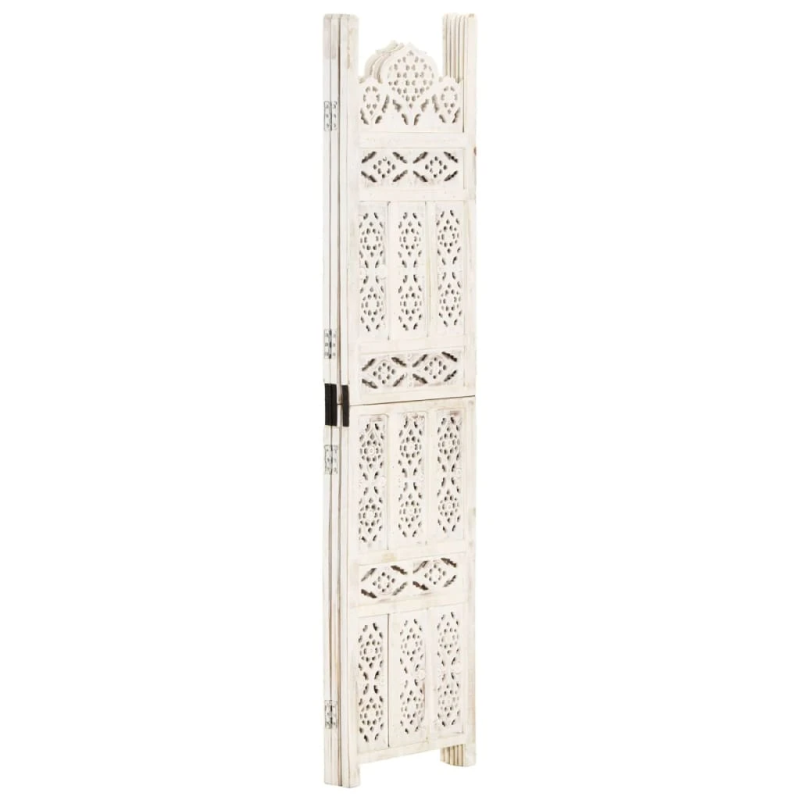 vidaXL 3-paneļu aizslietnis, 120x165 cm, roku darbs, balts, masīvkoks