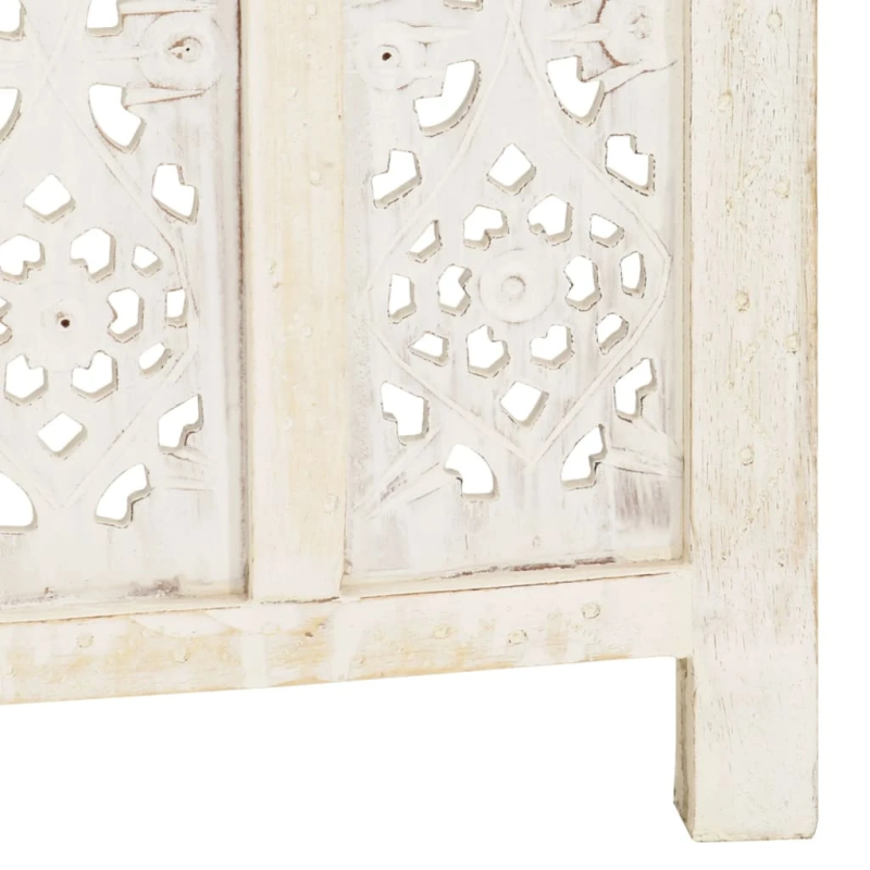 vidaXL 4-paneļu aizslietnis, 160x165 cm, roku darbs, balts, masīvkoks