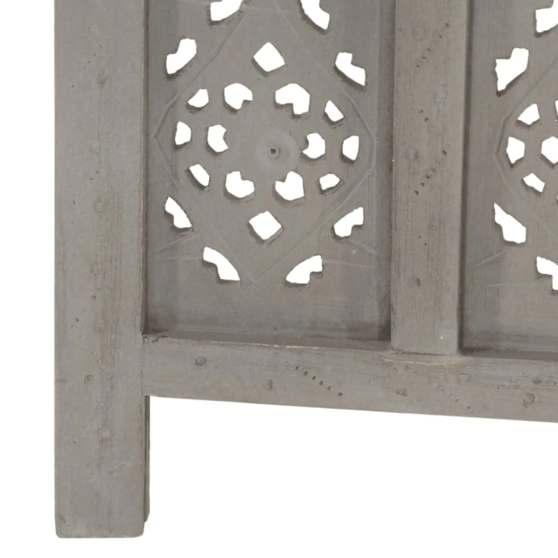 vidaXL 3-paneļu aizslietnis, 120x165 cm, roku darbs, pelēks, masīvkoks