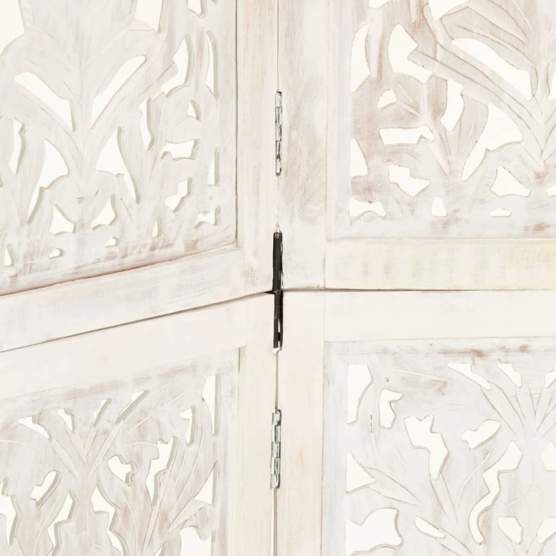 vidaXL 5-paneļu aizslietnis, 200x165 cm, roku darbs, balts, masīvkoks