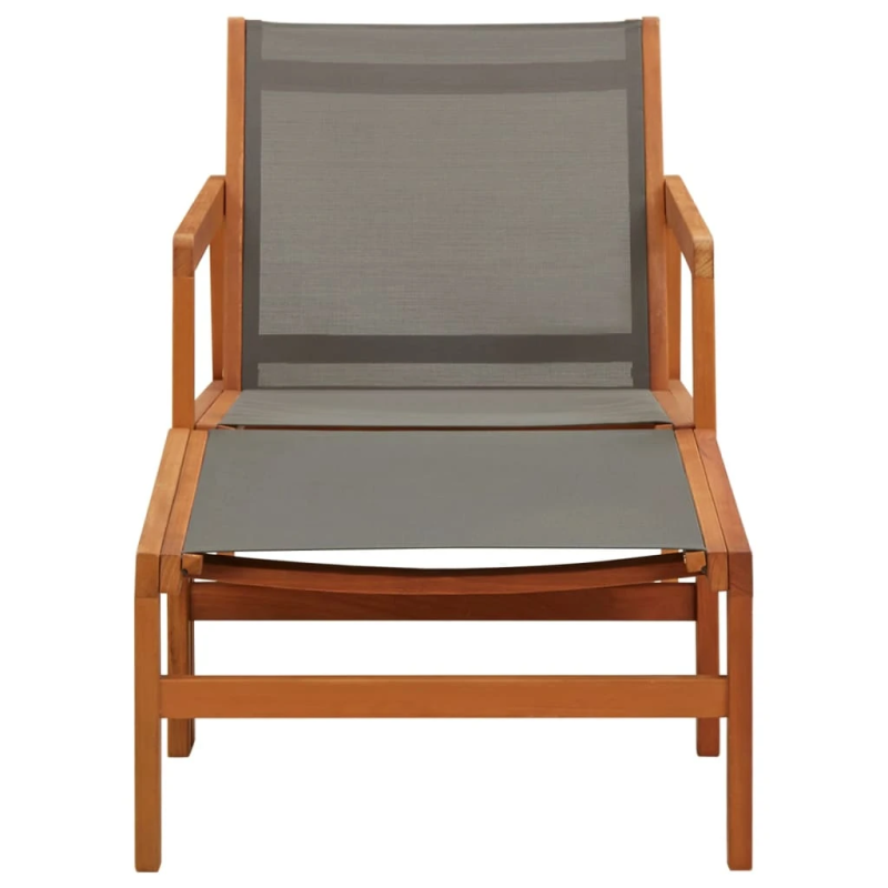 vidaXL dārza krēsls ar kāju balstu, pelēks, eikalipta masīvkoks