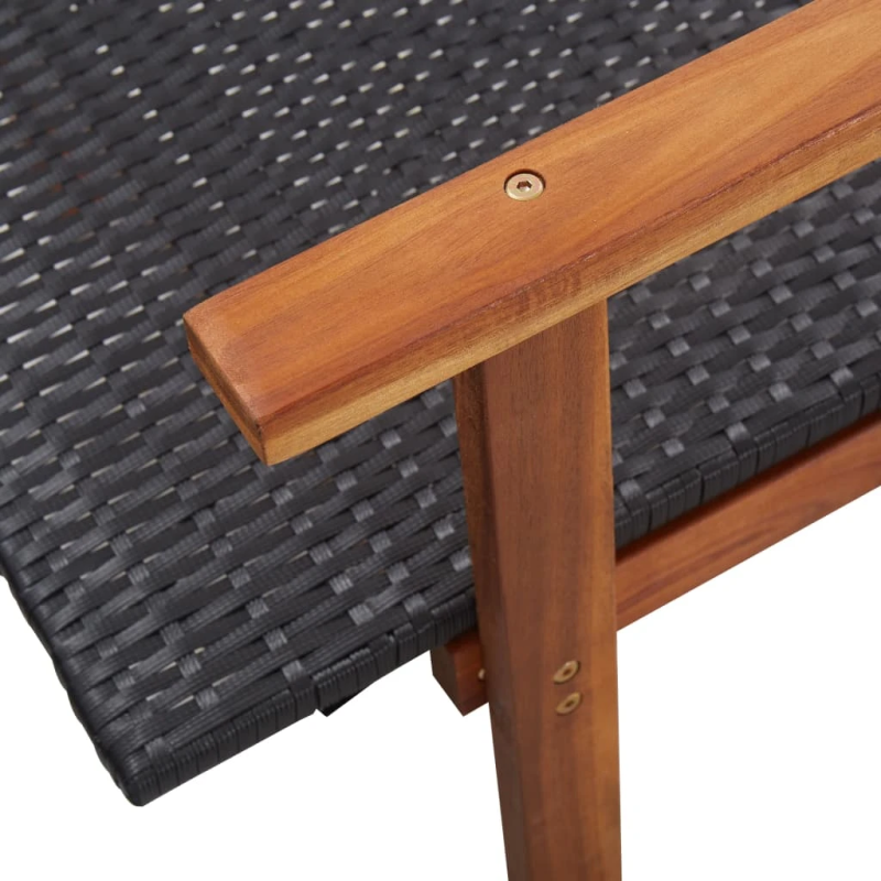 vidaXL sauļošanās zvilnis, melna PE rotangpalma, akācijas masīvkoks