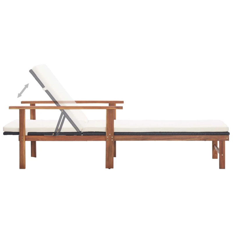 vidaXL sauļošanās zvilnis ar matraci, melna PE rotangpalma, akācija