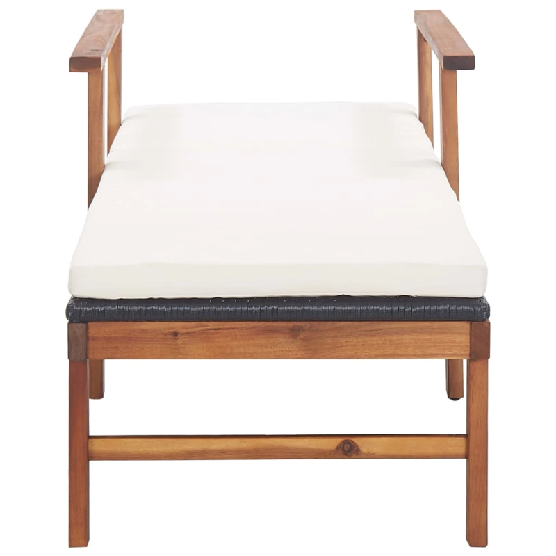 vidaXL sauļošanās zvilnis ar matraci, melna PE rotangpalma, akācija