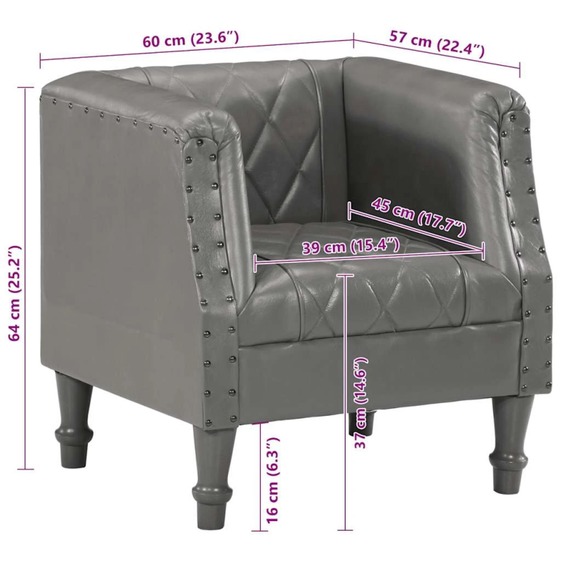 vidaXL atpūtas krēsls, pelēks, dabīga kazas āda