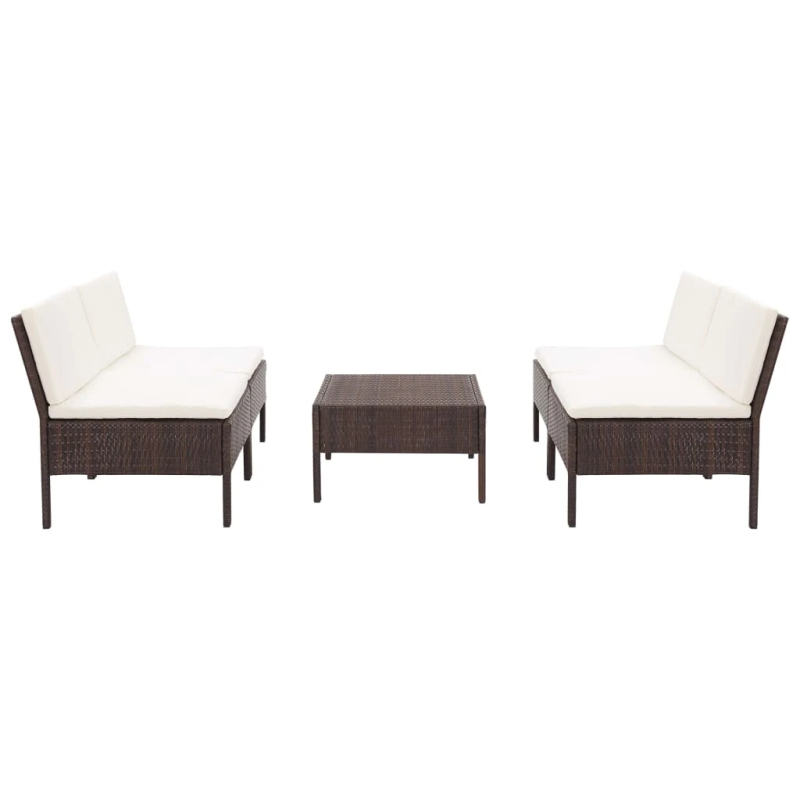 vidaXL 5-daļīgs dārza dīvānu komplekts ar matračiem, brūns PE pinums