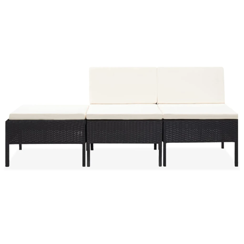 vidaXL 3-daļīgs dārza atpūtas mēbeļu komplekts ar matračiem, PE, melns