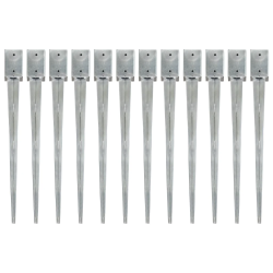 vidaXL zemes mietiņi, 12 gab., sudraba krāsa, 9x9x90 cm, tērauds