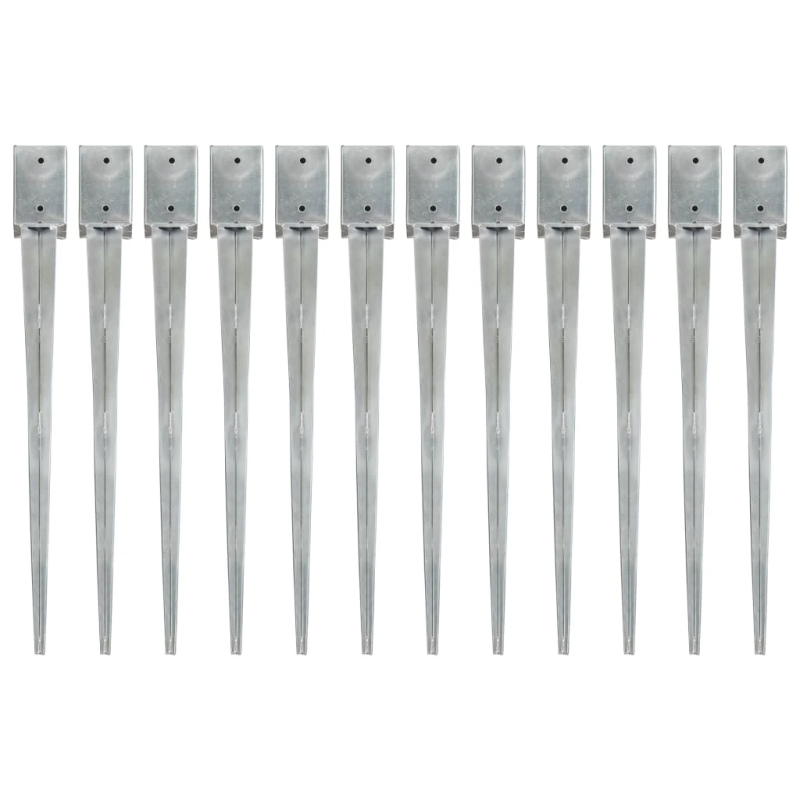 vidaXL zemes mietiņi, 12 gab., sudraba krāsa, 9x9x90 cm, tērauds