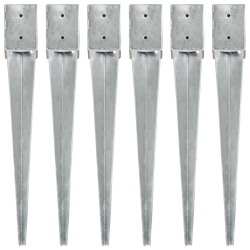 vidaXL zemes mietiņi, 6 gab., sudraba krāsa, 10x10x76 cm, tērauds