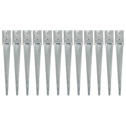 vidaXL zemes mietiņi, 12 gab., sudraba krāsa, 10x10x76 cm, tērauds