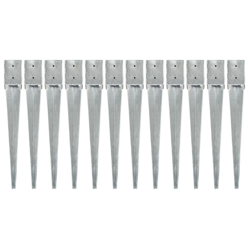 vidaXL zemes mietiņi, 12 gab., sudraba krāsa, 10x10x76 cm, tērauds