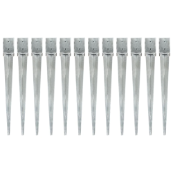 vidaXL zemes mietiņi, 12 gab., sudraba krāsa, 10x10x91 cm, tērauds