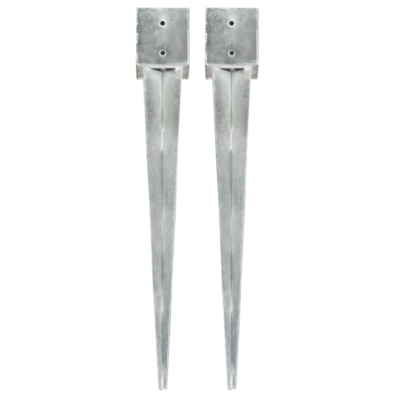 vidaXL zemes mietiņi, 2 gab., sudraba krāsa, 12x12x89 cm, tērauds