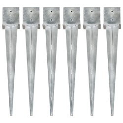 vidaXL zemes mietiņi, 6 gab., sudraba krāsa, 14x14x91 cm, tērauds