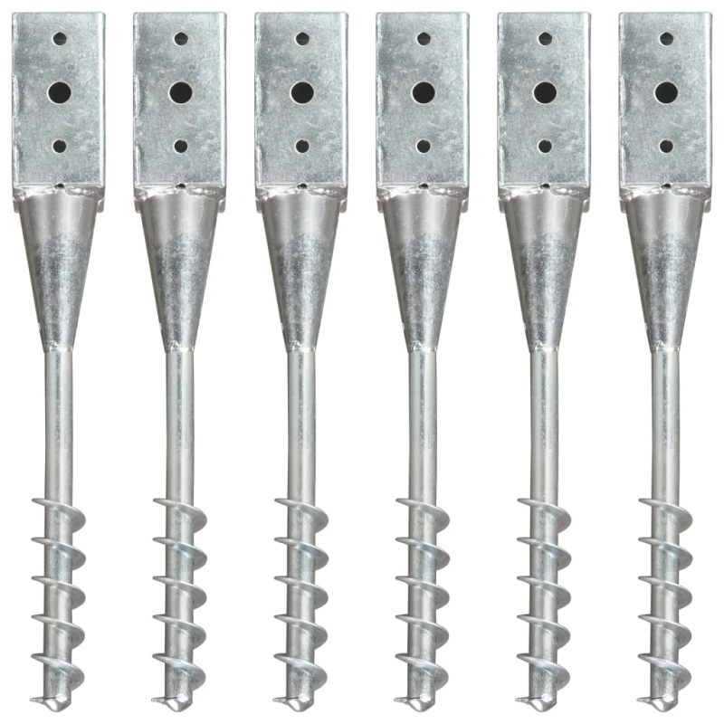 vidaXL zemes mietiņi, 6 gab., sudraba krāsa, 7x7x56 cm, tērauds